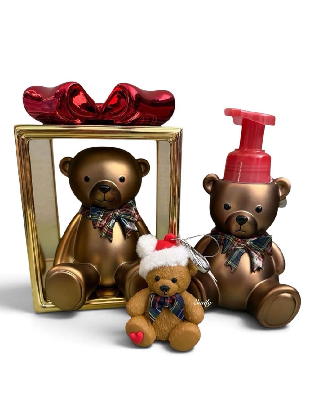 Gold TEDDY BEAR Pedestal 3-Wick Candle Holder, Soap Dispenser & PocketBac Holder
